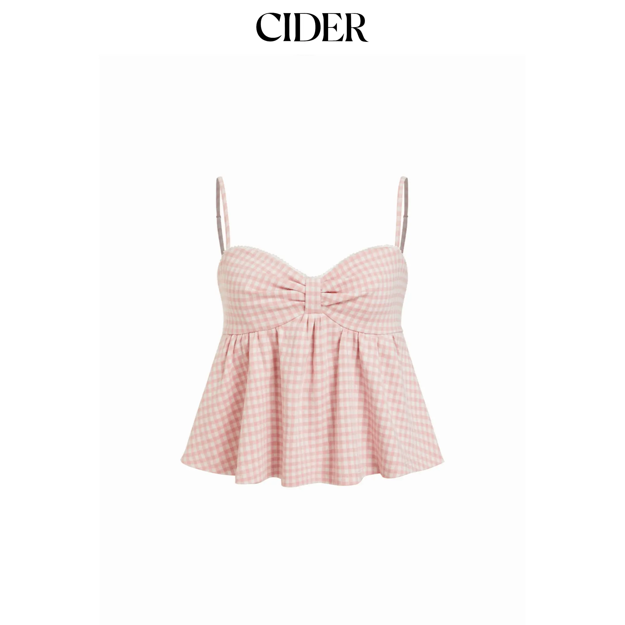 Cider Gingham Sweetheart Neck Bowknot Peplum Crop Cami Top SummerWins SummerFinds