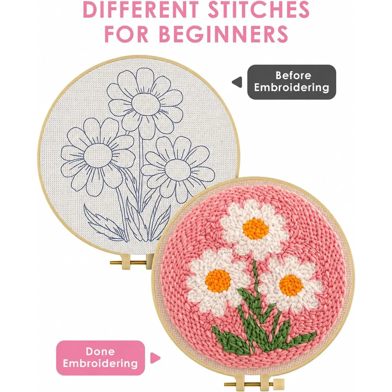 Flower Punch Kits,Daisy Punch Kits for Beginners,DIY Punch Embroidery Art & Craft kit for Adults with Video Tutorial Flower Punch Kits,Daisy Punch Kits for Beginners,DIY Punch Embroidery Art & Craft kit for Adults with Video Tutorial