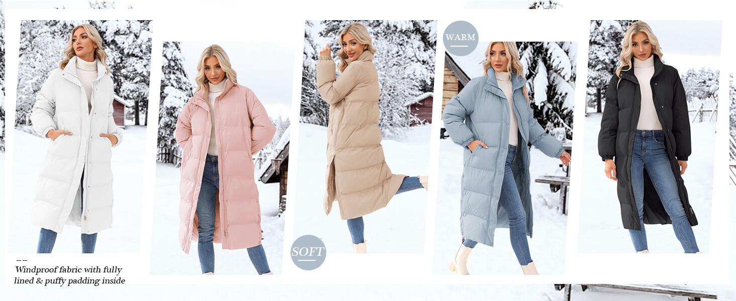 FMEYOA Women's Quilted Lightweight Puffer Jacket Thickened Long Spring Winter Coats Zip Up Baggy Down Outerwear EL3217