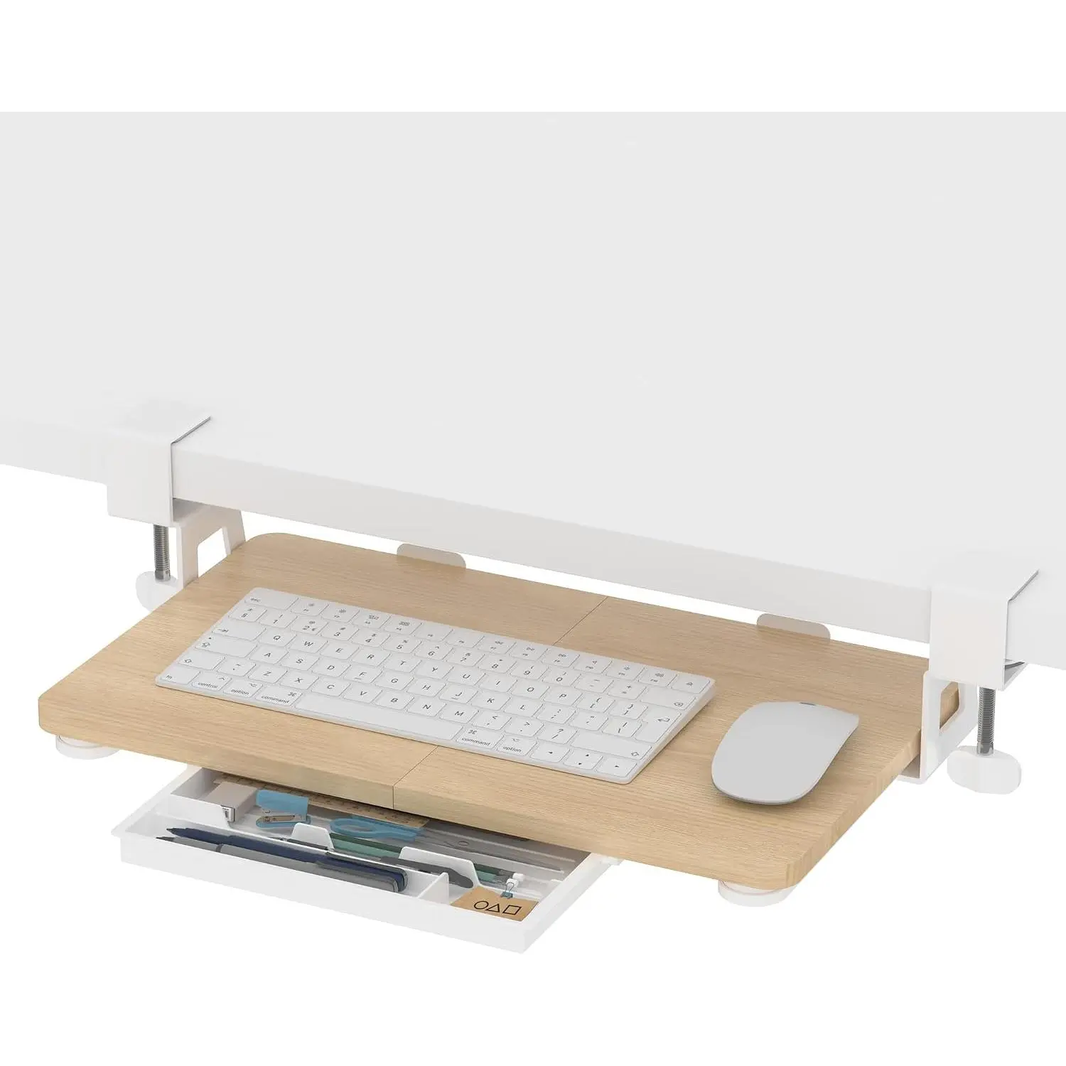 Keyboard Tray Under Desk, 19.7" X 11.81" Small Size Keyboard Drawer with C Clamp- Mount Easy to Install,  Keyboard Stand Slide Pull Out,  Keyboard Tray for  & Office, Oak