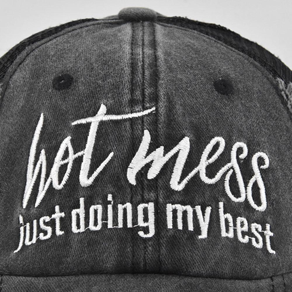 Ponytail hat with embroidery, European and American trendy cap, open-top baseball cap, ponytail cap, distressed baseball cap, versatile sun hat