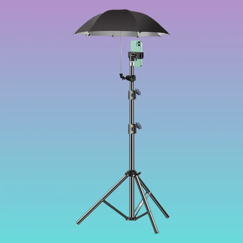 Portable Adjustable Tripod Selfie Stick with Sun Shade Umbrella, Extra Clip Holder, Sun Protection Rainproof Accessories for Outdoor Live Shooting Phone Devices