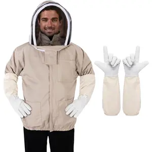 Bee Suit - Beekeeping Jacket for Men & Women - Beekeeper Jacket with Beekeeping Gloves and Veil Hood -Shallow Coffee