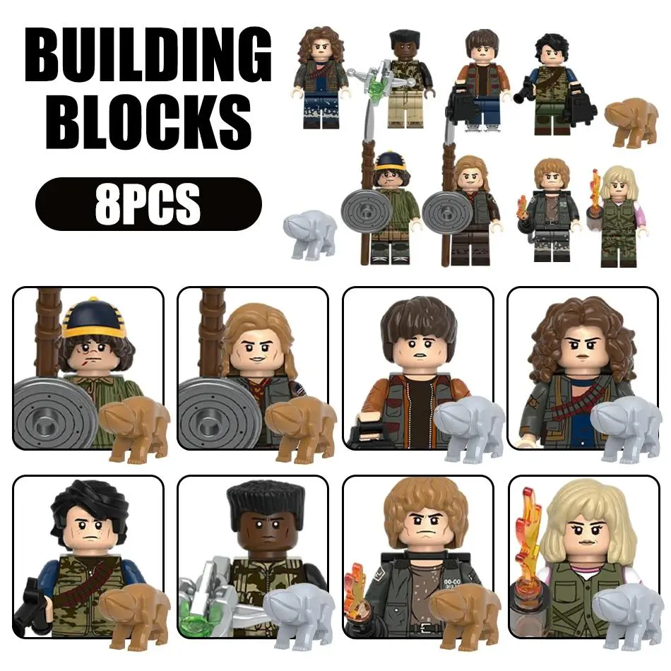 2026 hot itemNEW 8pcs/set Stranger Demogorgon Buliding Blocks Anime Dustin Action Figure Robin Bricks Minifigure Decor Model Toy friend Gift