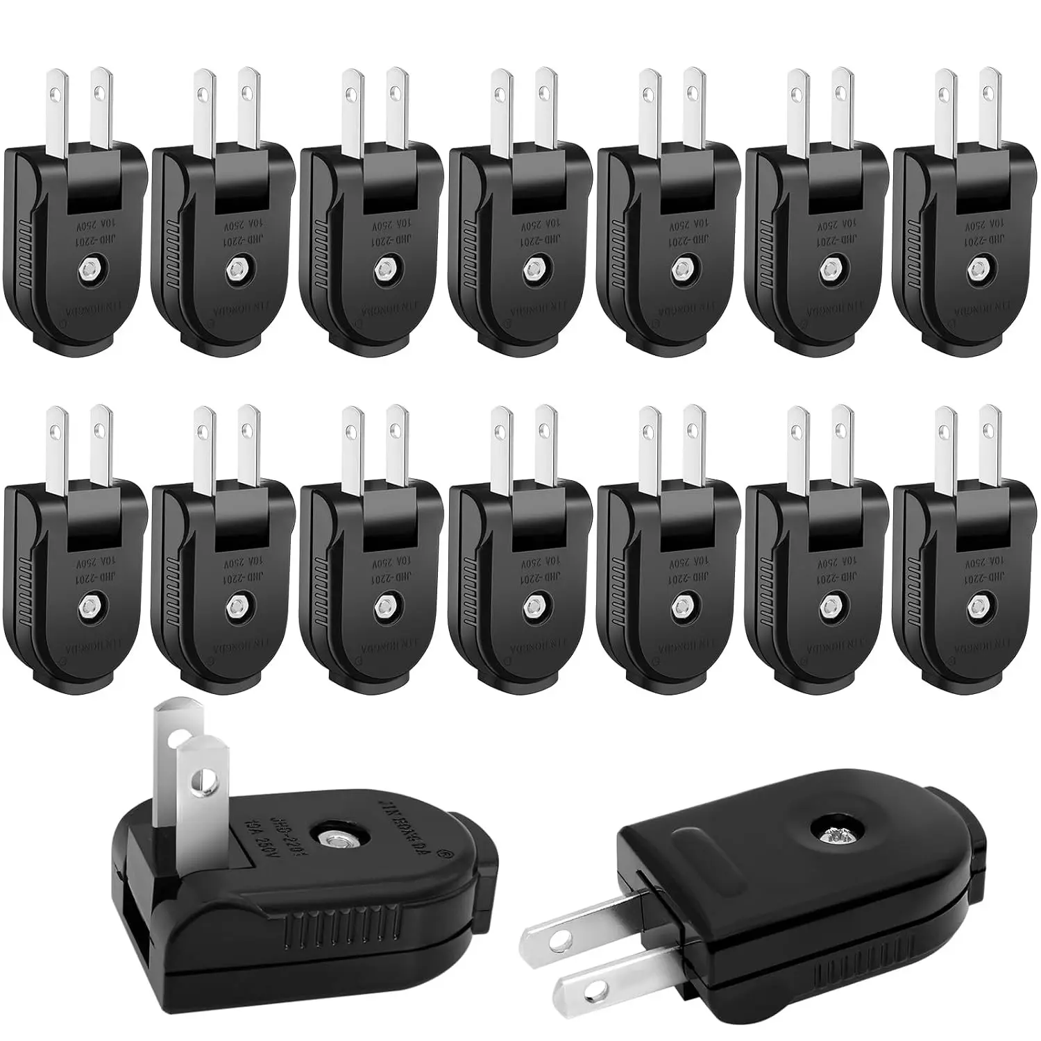 16 Pcs Quality 2 Prong Extension Cord Replacement Plug, 125V 15A Electrical Plug for Easy Replacement (Black)