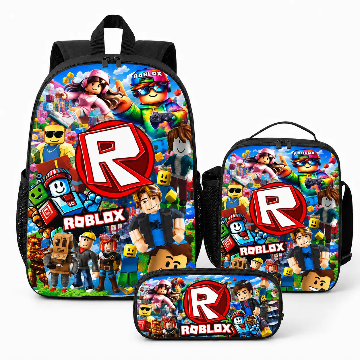 3-Piece 3-in-1 Child-Sized Backpack Set - Large-Capacity Lightweight Backpack with Adjustable Straps, Zipper Closure, Included Lunch Bag, Pencil Case, 3-In-1 Backpacks, Child Sized Backpacks