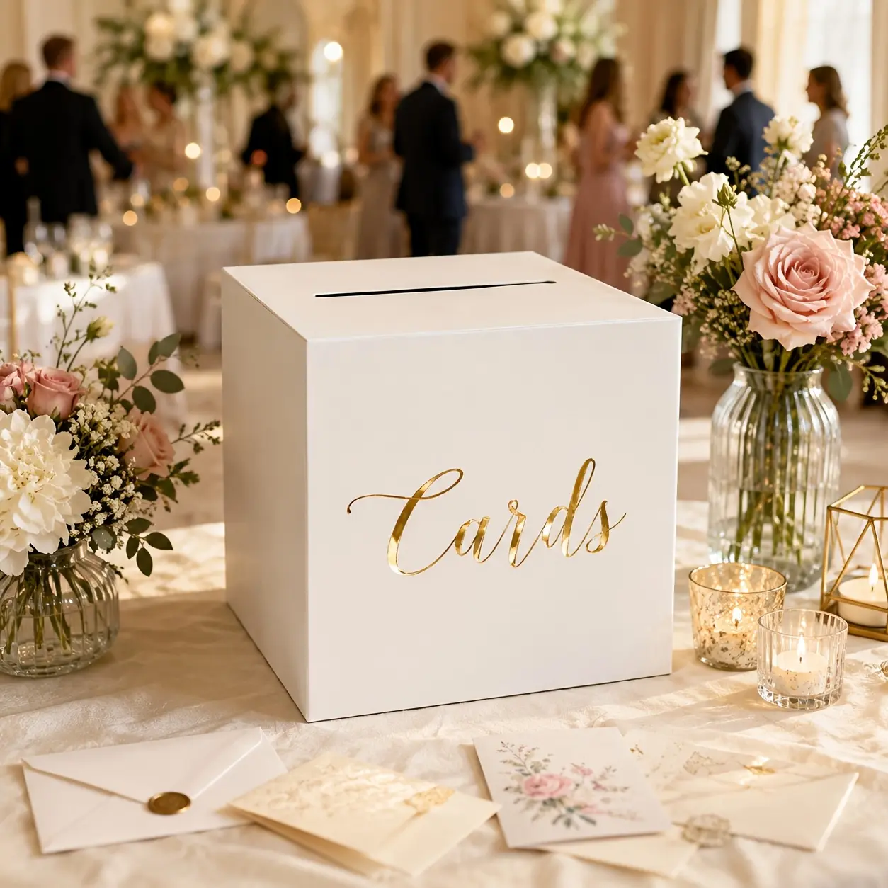 1 white/black wedding reception card box. Rustic-style wedding card box. Suitable for all wedding occasions, including bridal showers, garden weddings and beach weddings.