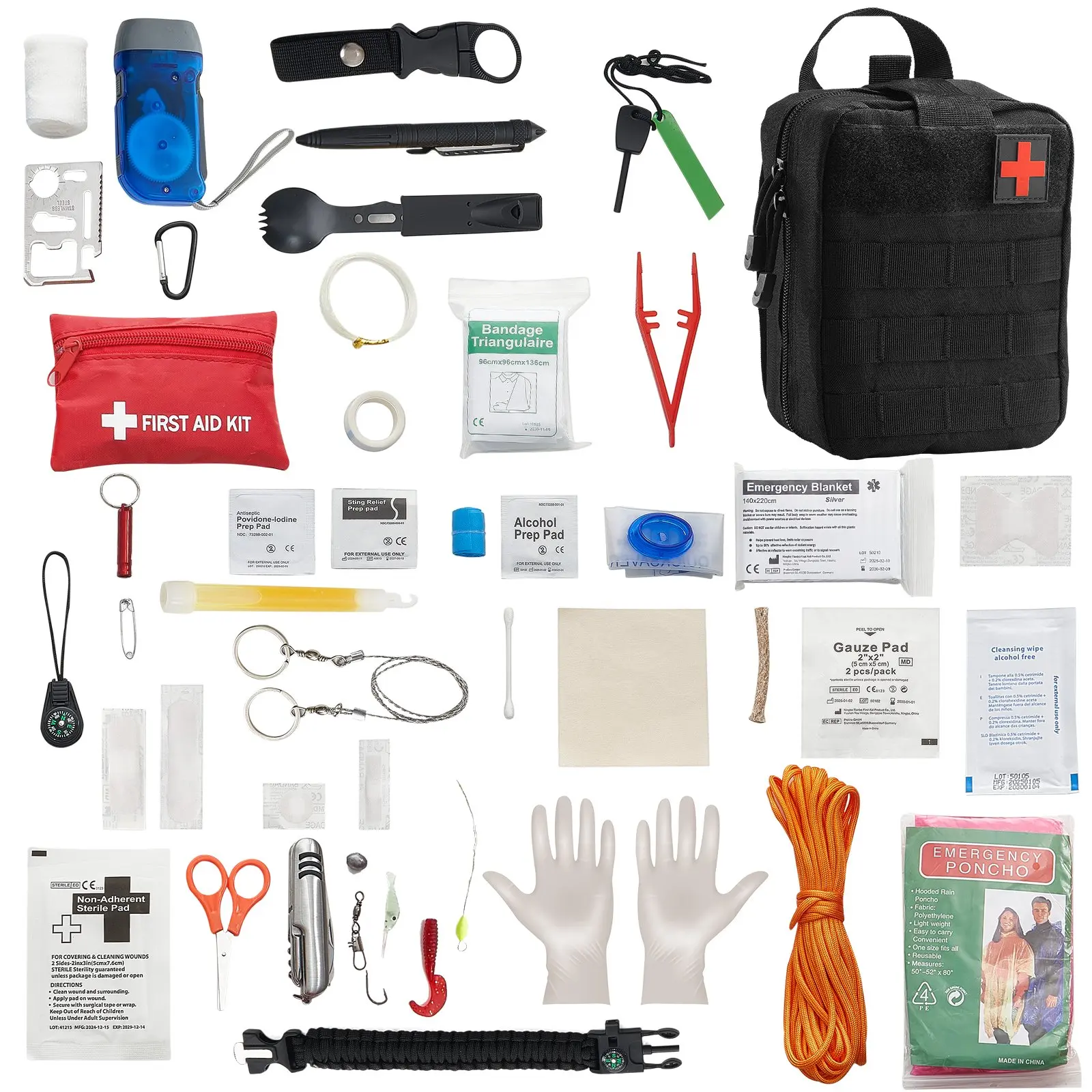 VEVOR 250pcs Medical Survival First Aid Kit, Practical Organized 600D Nylon First Aid Bag, Emergency Gear & Equipment for Outdoor Camping, Earthquake Preparedness