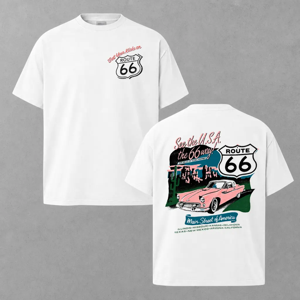 Vintage Route 66 T-Shirt – Classic Car American Road Trip Graphic Tee, Retro USA Highway Shirt, Old School Americana Streetwear, Travel Lover Gift Shirt for Men Women, Casual Summer Unisex Top