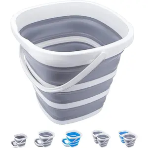 10L 2.6 Gallon Collapsible Portable Folding Cleaning Bucket Space Saving Grey Square for Outdoor Garden Camping Fishing Car Wash