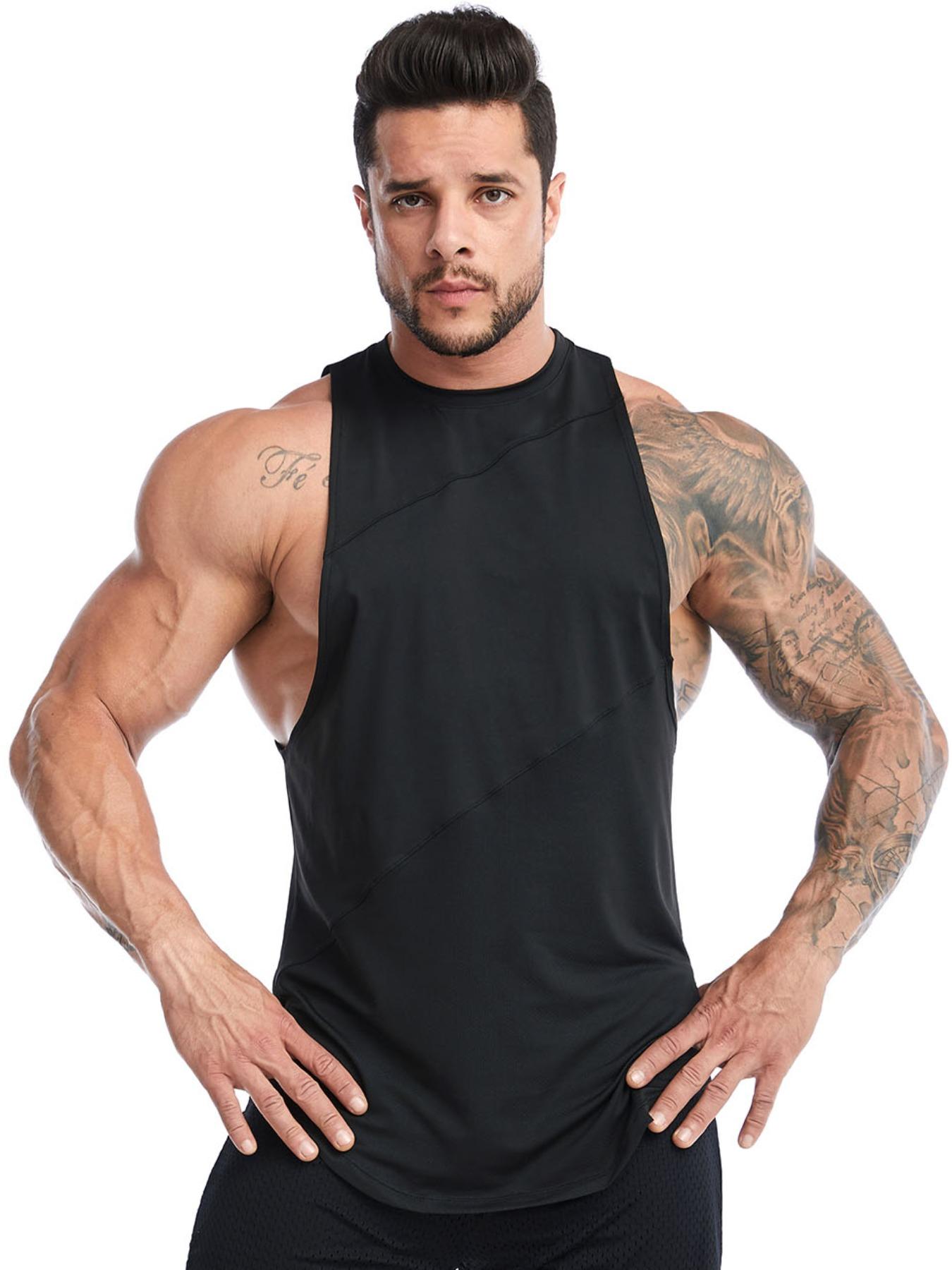 Men's Plain Round Neck Sports Vest, Quick Drying Breathable Loose Tank Top, Mens Clothing, Men's Sportswear for Indoor Outdoor Running, Gym Clothes