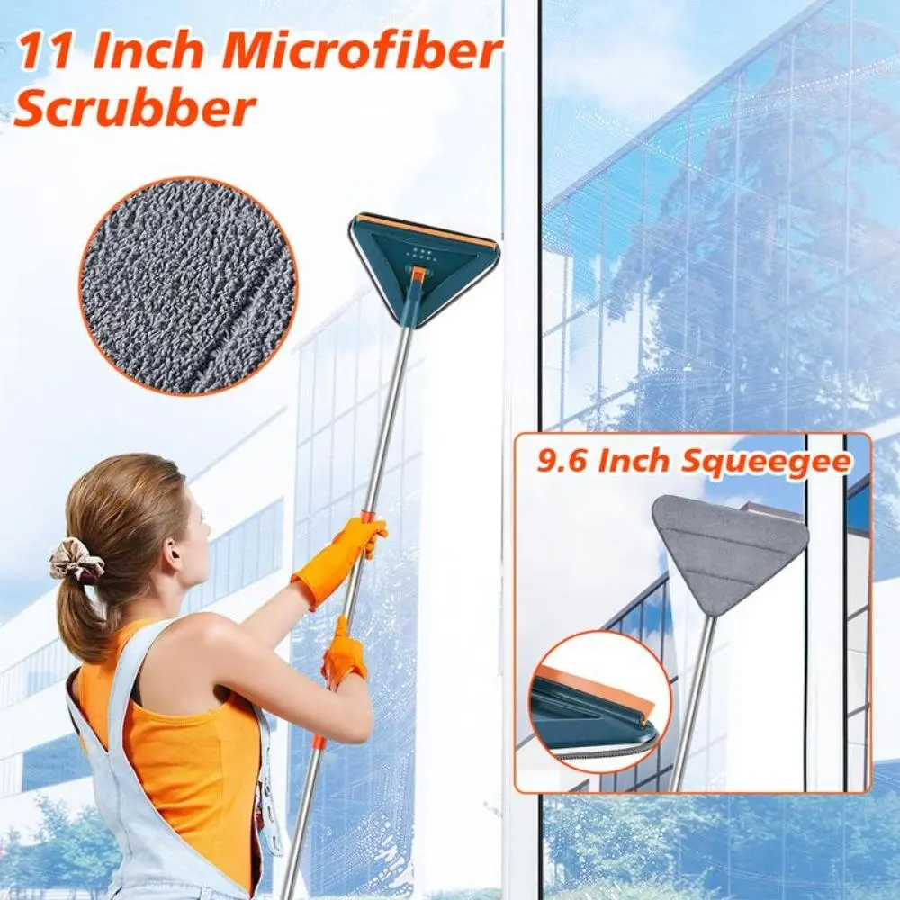 Long Handle Wall Cleaner Adjustable Length Wall Mop 360° Spinning Head Floor Wall Washing Cleaning Tool for Walls Ceiling Fans Floors Baseboards Dust Kitchen General Purpose, 6 Replacement Pads and 1 Silicone Squeegee Scrub Mop