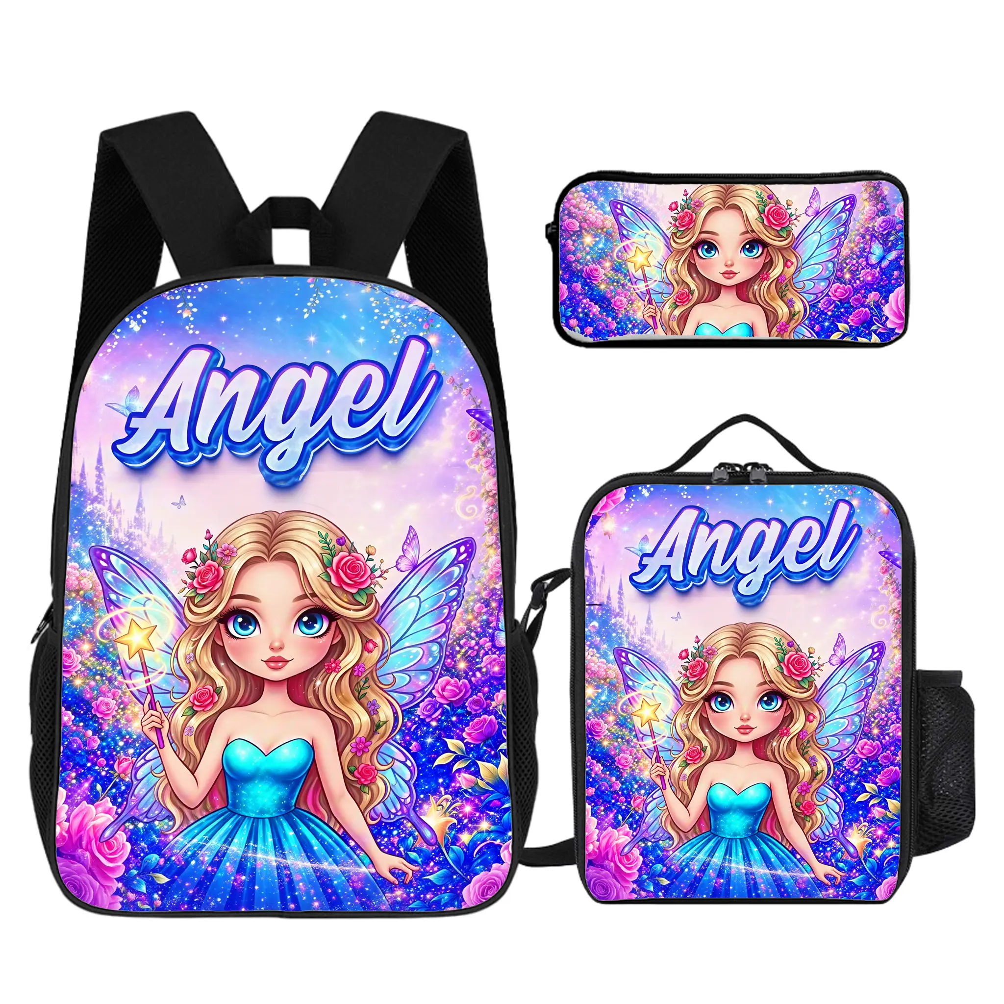 Angel Princess School Bag For Girls, Personalized Fairy Backpack Kit Complete With Matching Pencil Case. Support Custom Name Printing, Lovely Heartwarming Birthday & Christmas Gift For Your Girl. # TikTokMadeMeBuyIt # GirlsBackpack # PersonalizedS