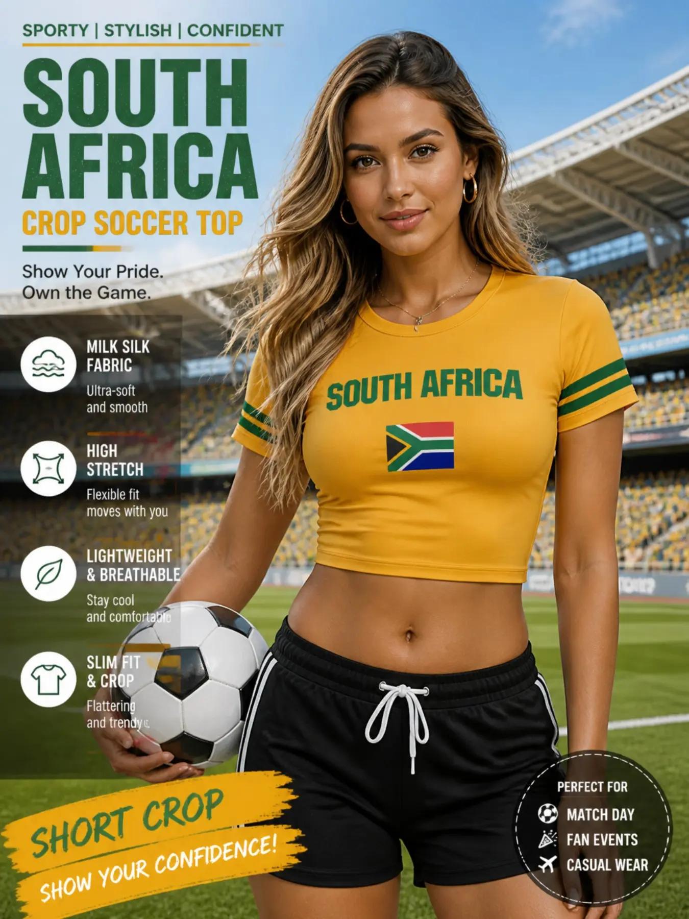 Women's Soccer Jersey, Short Sleeve Sporty Top, Trimmed Sleeves, Round Neck, Loose Fit, Ideal for Matches and Casual Wear