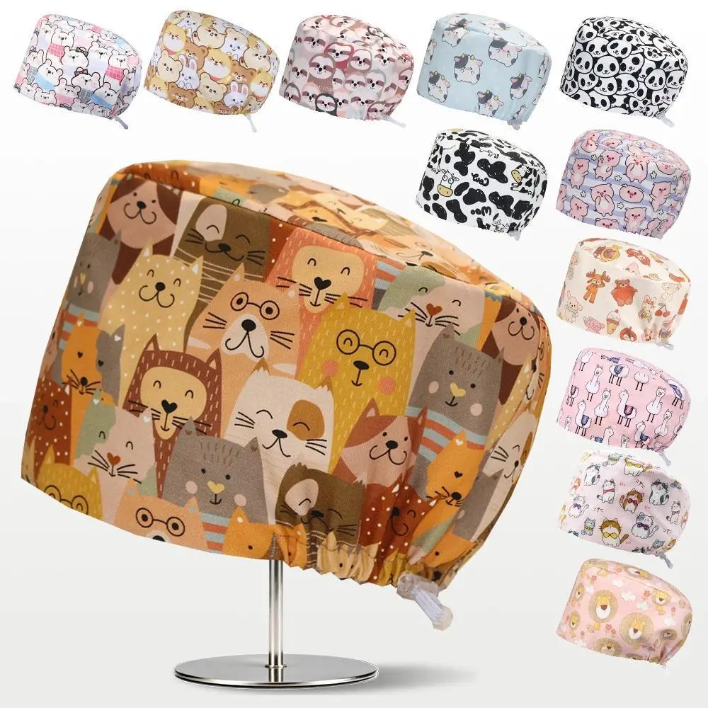 Winter Cartoon Cotton Nurses Caps Unisex Scrub Women Hats Soft Adjustable Dental Hospital Working Cap K1085