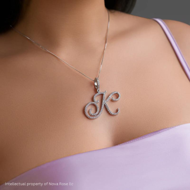 Nova Rose Custom Script Initial Necklace - Personalized Initial Necklace Pendant Jewelry Durable Brass.