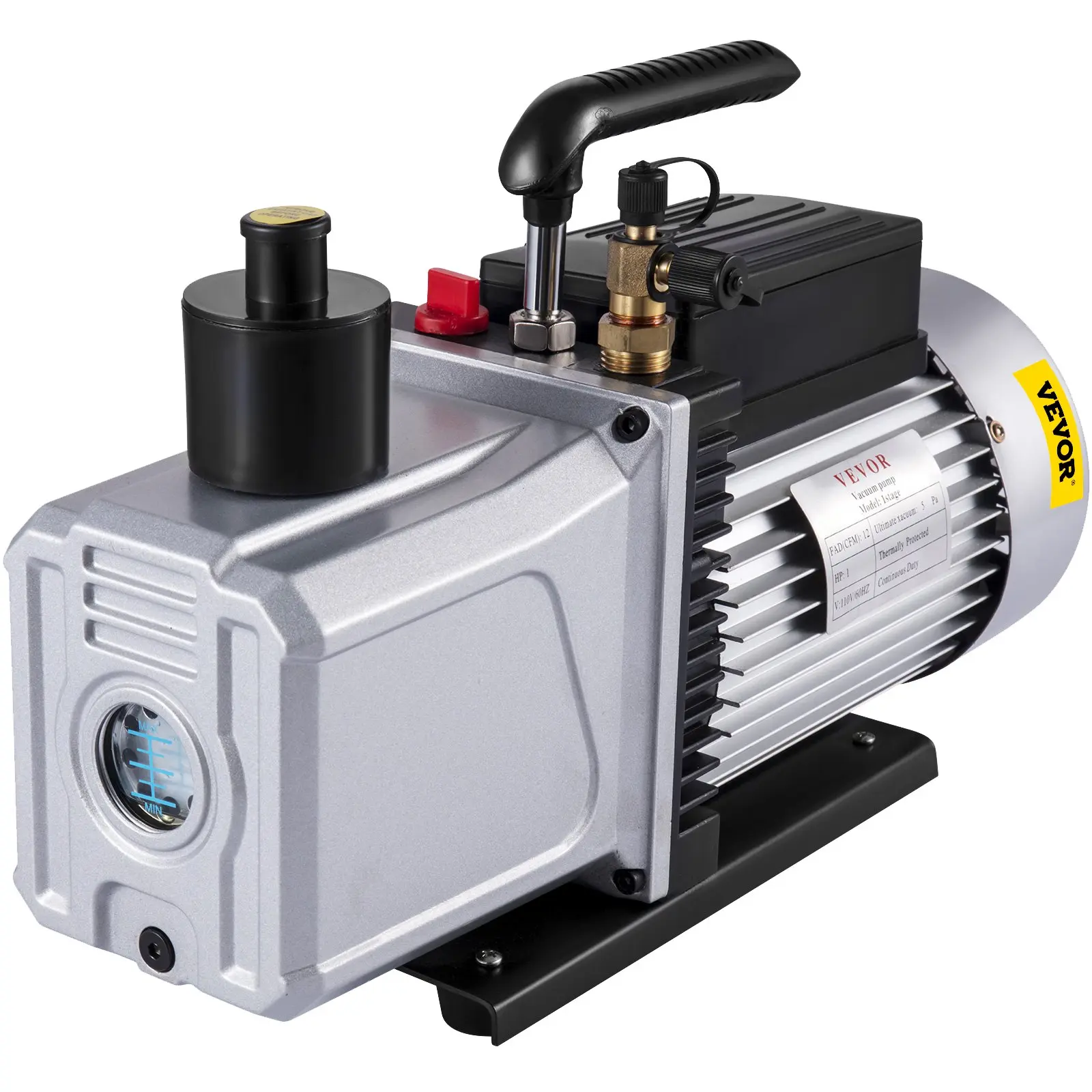 【DealsForYouDays】VEVOR Vacuum Pump 12CFM 1 HP Single Stage Air Conditioning Vacuum Pump 110V 5PA Ultimate Vacuum Refrigerant HVAC Air Tool Rotary Vane Vacuum Pump for Automobile Vacuum Evacuation (1-Stage, 12CFM)