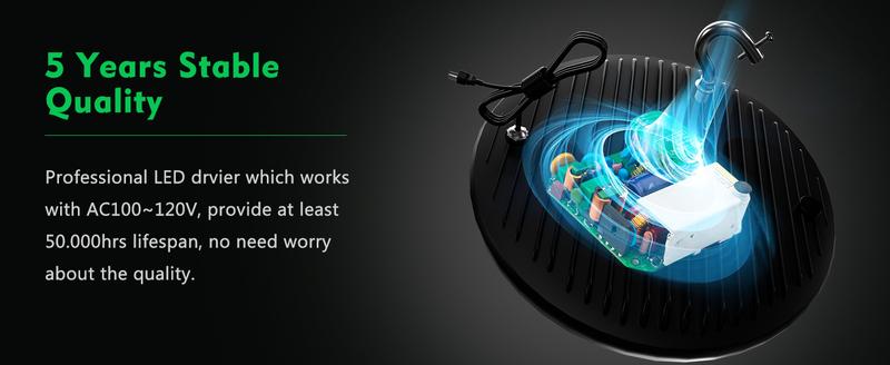 200W UFO LED High Bay Light 28000lm (Eqv.800W MH/HPS) High Bay LED Lights 5000K Warehouse Light with US Plug UFO Bay Lighting Energy Saving Upto 3800KW/5Yrs(5Hrs/Day) -ETL Listed