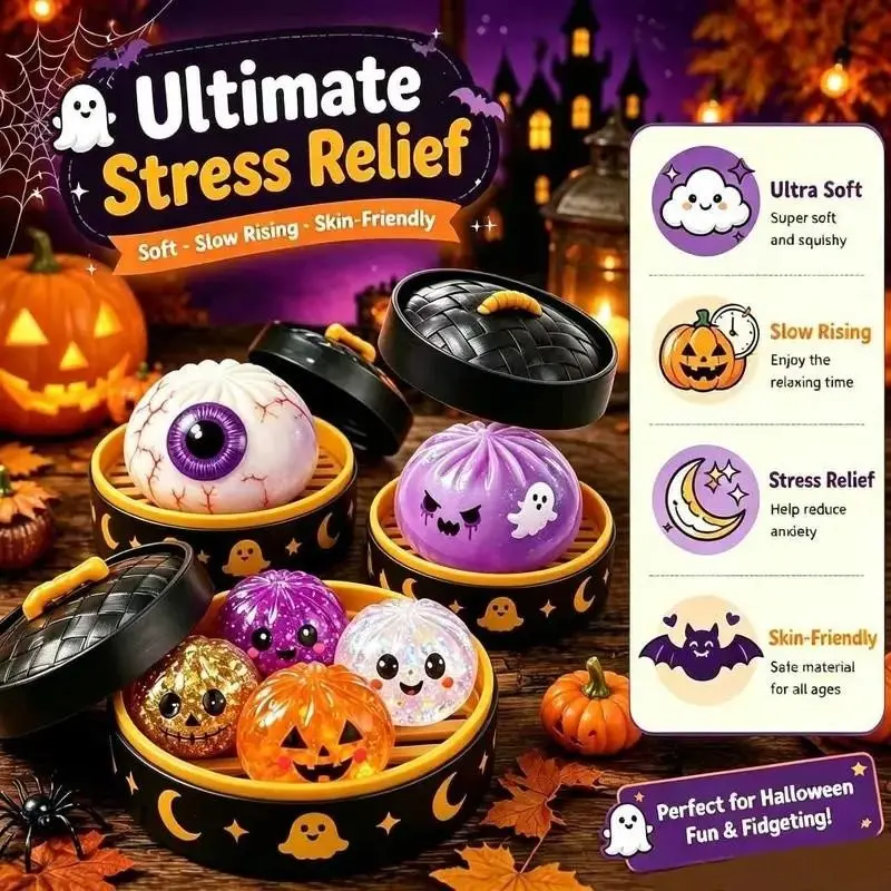Halloween Ghost Jellies Flashing Squeeze Toy Set, Weird Stress Relief Soft Finger Toys, Portable Hand Stress Toy, Halloween Party Gift, Candy Bag Filler, Holiday Gift