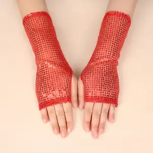 1 Pair Short Fingerless Sequin Gloves Reflective Nightclub Gloves Street Dance Stage Performance Gloves