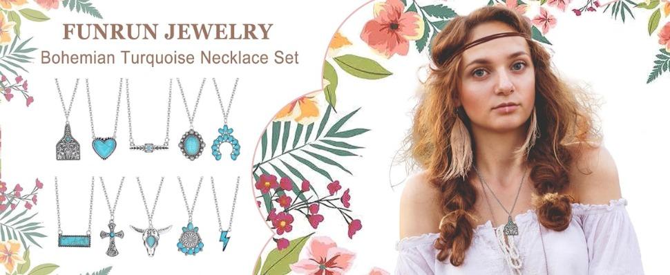 FUNRUN 10Pcs Boho Turquoise Pendant Necklaces for Women Cow Tag Lightning Bolt Horseshoe Bar Cowgirl Jewelry Set Turquoise Jewelry Western Necklace FUNRUN 10Pcs Boho Turquoise Pendant Necklaces for Women Cow Tag Lightning Bolt Horseshoe Bar Cowgirl Jewelry Set Turquoise Jewelry Western Necklace