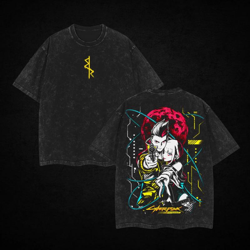 David & Lucy - Cyberpunk Edgerunners Anime Shirt Unisex Acid Washed Lightweight Cotton Graphic Tee, Cyberpunk 2077, David vs Lucy Shirt, Game fans, Gift for Anime Lover.