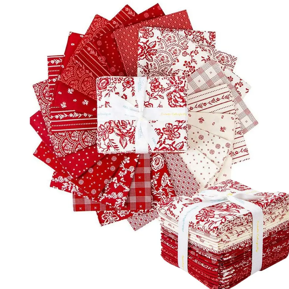 40PCS Precut Red Patterned Floral Cotton-Polyester Quilting Strips - 2.56x19.69in Customised Decorative Fabric, Classic Glam Non-Slip Indoor Home Decor Bundle, Dry Clean Only for DIY Crafts, Crochet Projects