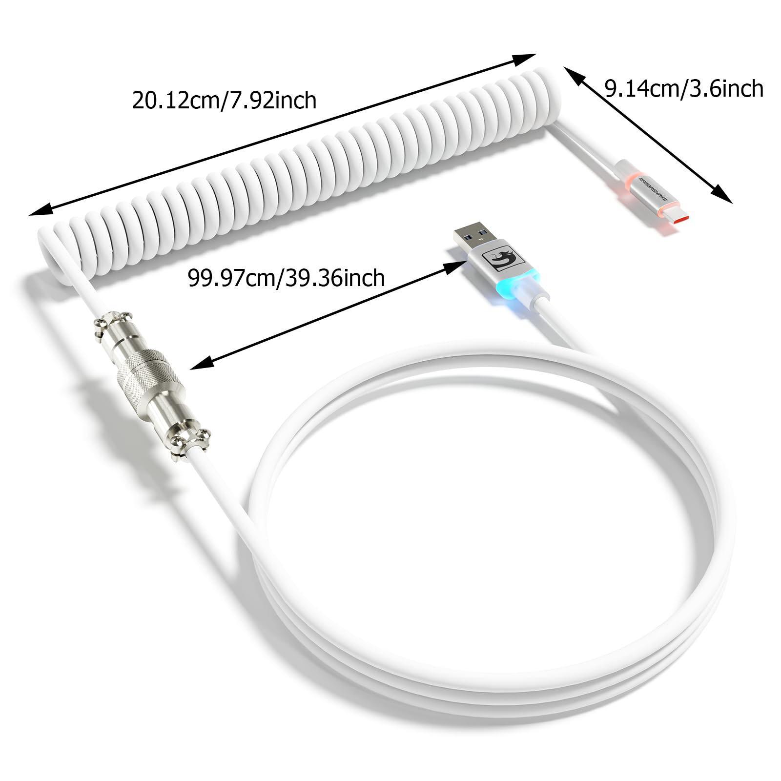 MAMBASNAKE C01 Ultra RGB Coiled Keyboard Cable, Pro Custom USB-C Aviator Cable for Gaming Keyboards, Stable Dual-sleeved Design, 2m Type-C to USB-A Hyper-speed
