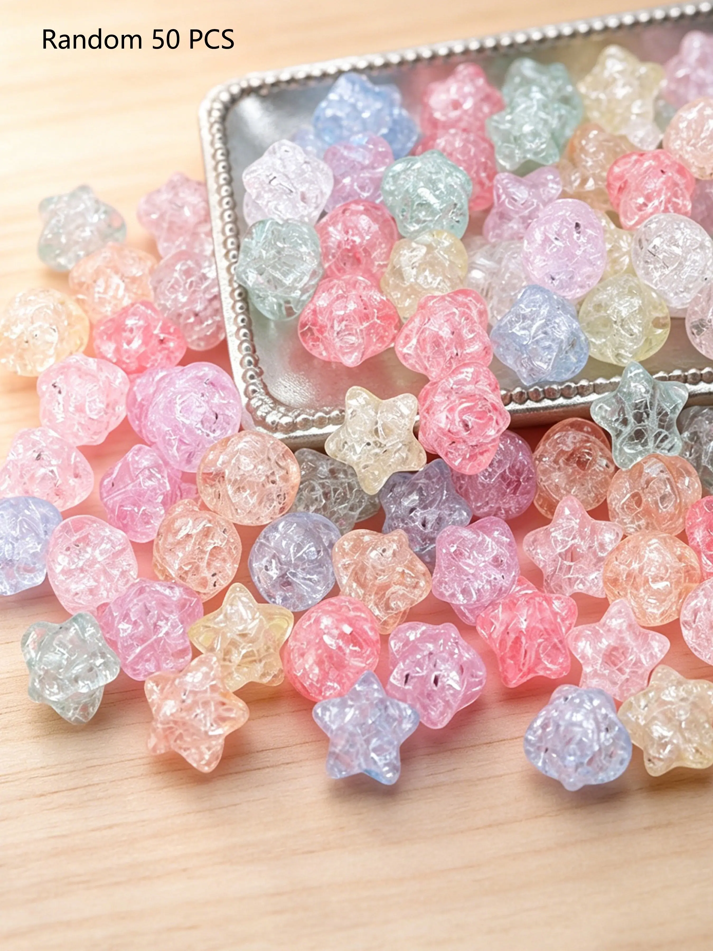 50 Transparent Colorful Mermaid Crack Star Beads, DIY Jewelry Making Supplies, Cute Five-Pointed Star Beads for Bracelets, Earrings, Necklaces, Beads for Crafts, Beading Supplies