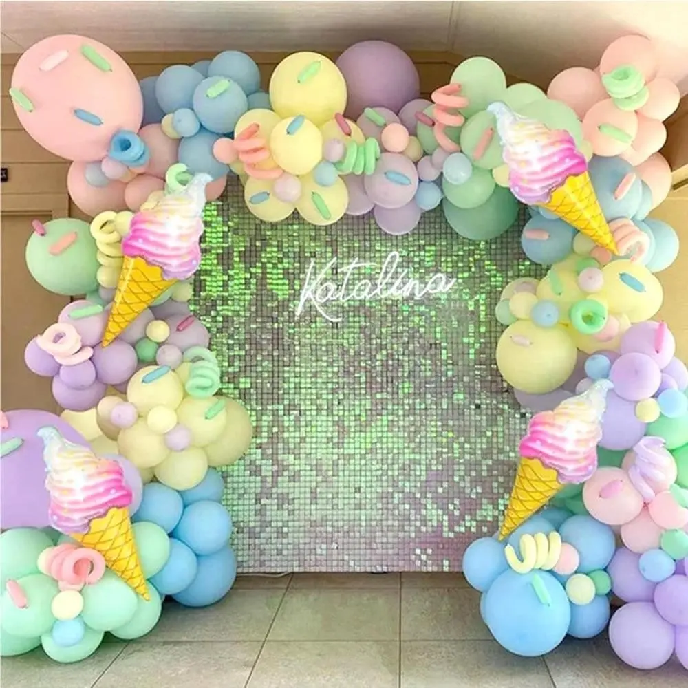 175 Piece Macaron Rainbow Ice Cream Balloon Set, Including macaron color tones Latex balloons,Ice Cream Balloon，Suitable for birthday parties, summer-themed events, pool parties/beach parties, summer drink shop decorations，Festival-themed decoration