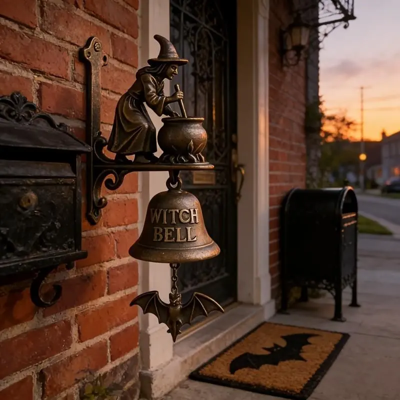 Vintage Witch Welcome Doorbell, Outdoor Wall-Mounted Bell, Cafe Bar Decor, Fun Practical Ornament, Unique Knocking Experience