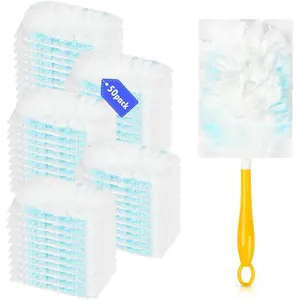 50 Count 180° Multi-Surface Feather Duster Refills Compatible with Swiffer® Handle, Heavy Duty Duster Replacement with 1 Handle