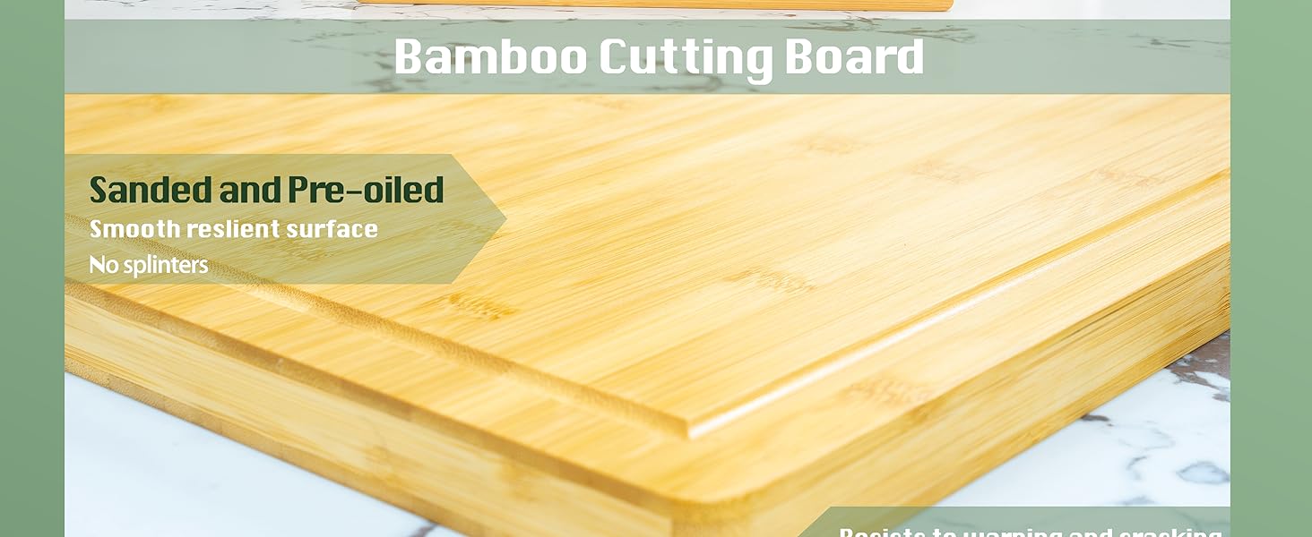 Bamboo Cutting Board for Kitchen, 18" Large Wood Charcuterie Cheese Board, Wooden Chopping Block with Side Handles and Juice Grooves