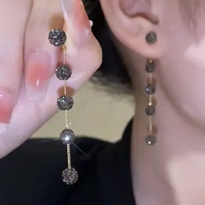 Exquisite beaded ball long earrings and studs for women, versatile and stylish, a two-way wear accessory E50280-EH