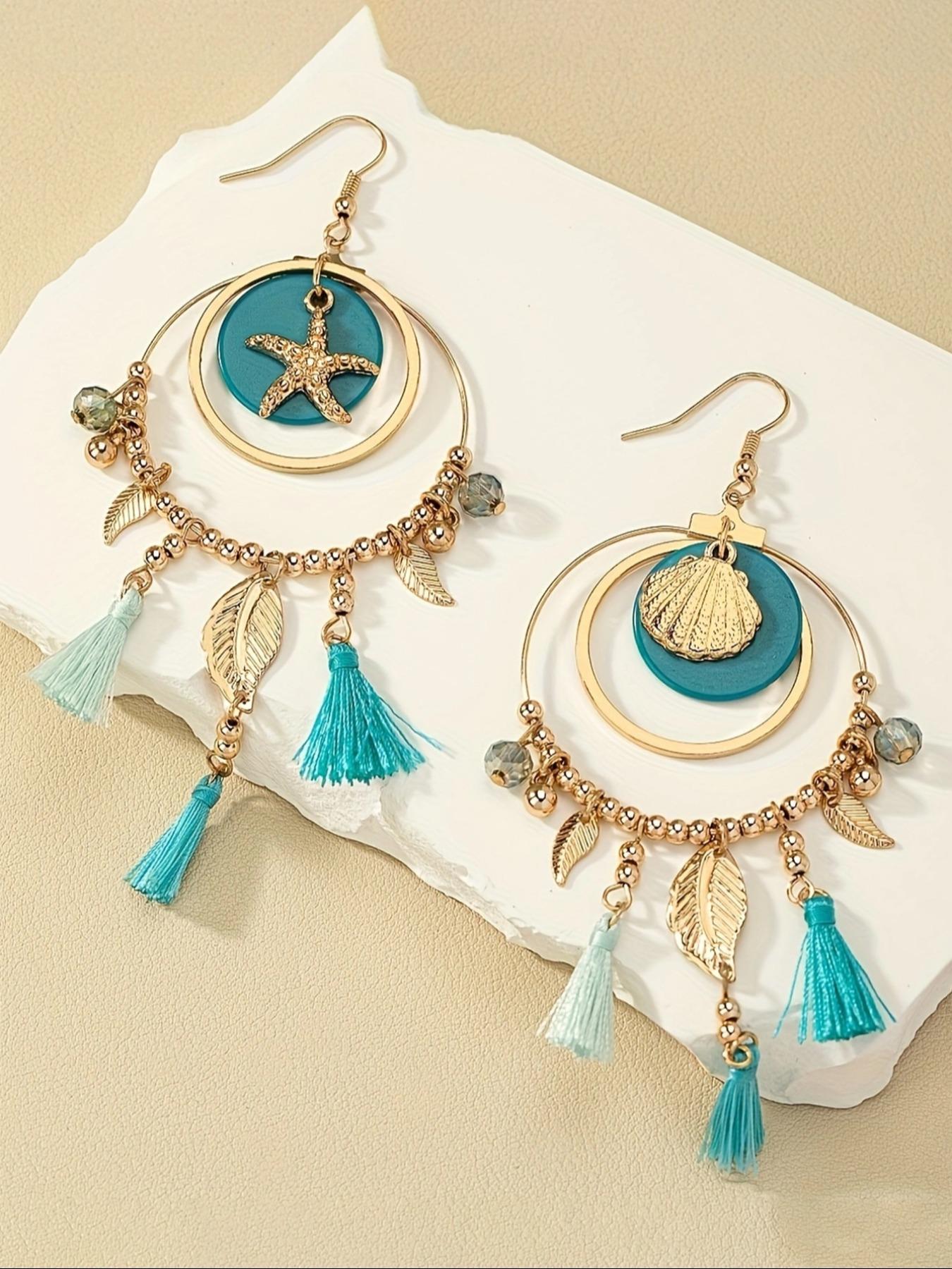 Fashionable Boho Style Tassel & Leaf & Beaded Design Dangle Earrings (1 Pair), High Quality Earrings, Fashion Ear Jewelry for Women, Daily Clothing Decor, Trendy All-match & Exquisite Jewelry for Birthday Gift