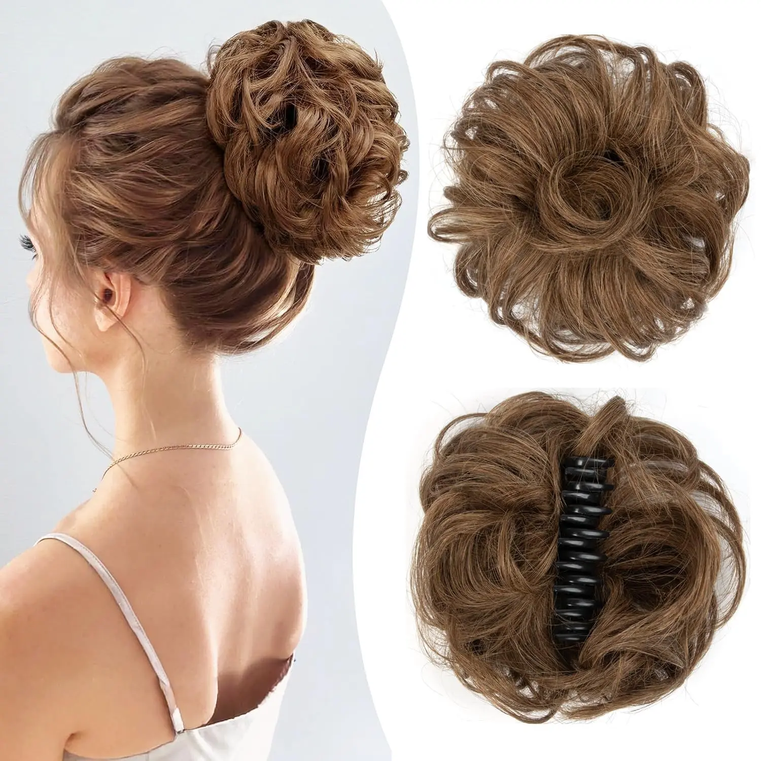 Real Human  Bun Hair  Hair Claw Clip, Medium Brown #6