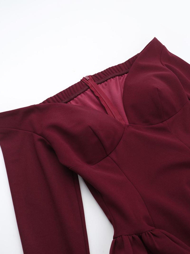Women's Plain Off Shoulder A Line Dress - Elegant Long Sleeve Outfit for Valentine's Day, Party, Wedding Guest & Holiday