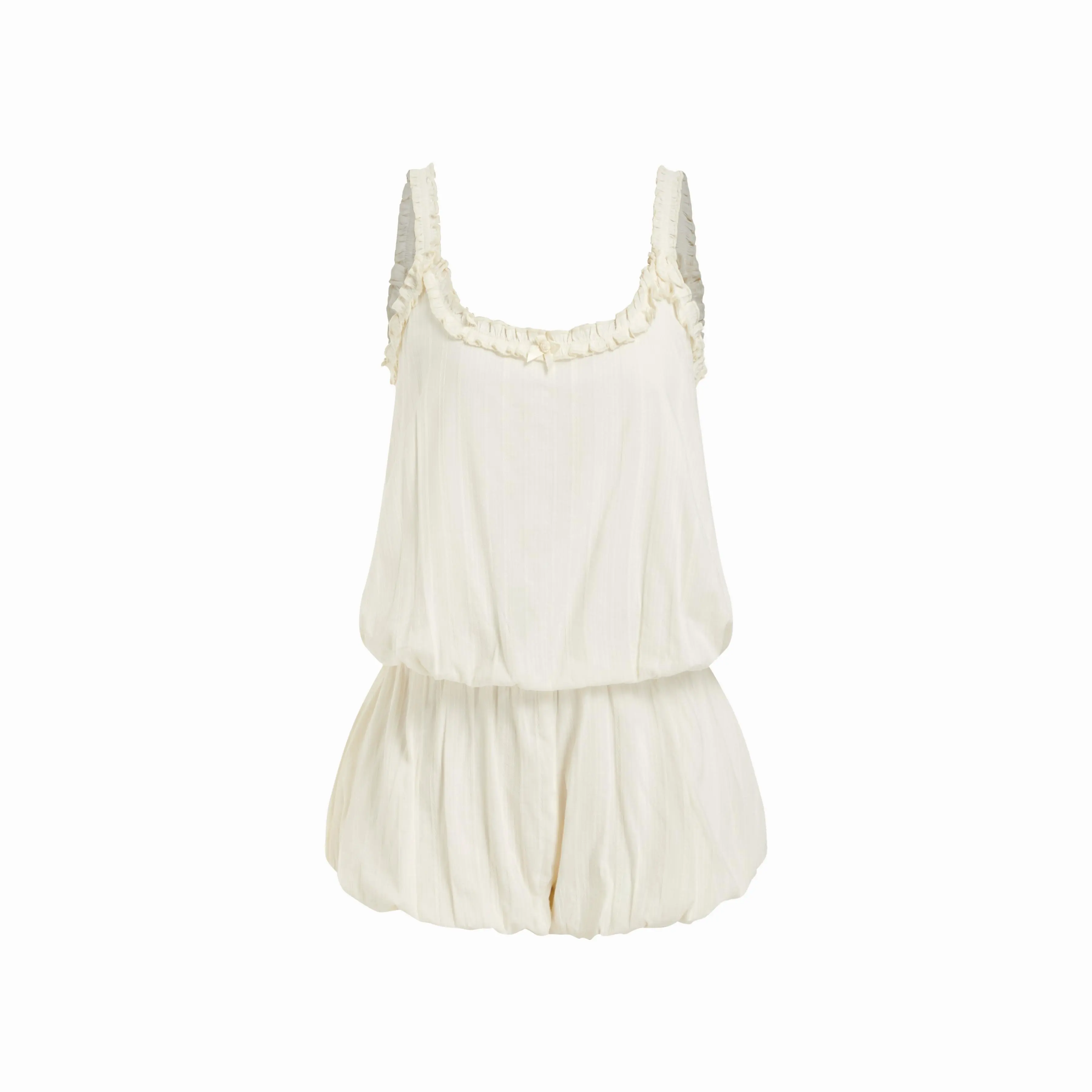 Cider Cotton-blend Mid Rise Scoop Neck Ruffle Bubble Hem Oversized Romper