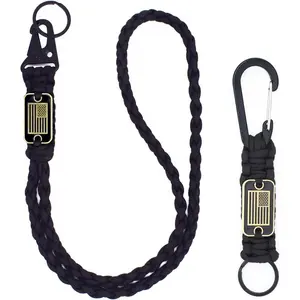 2 Pcs Heavy Duty Braided Paracord Lanyard Keychain with USA Flag, Parachute Rope Necklace Keychains, Strong Braided Lanyard for Outdoor Activities, Camera, Keys, Whistle, Traveling