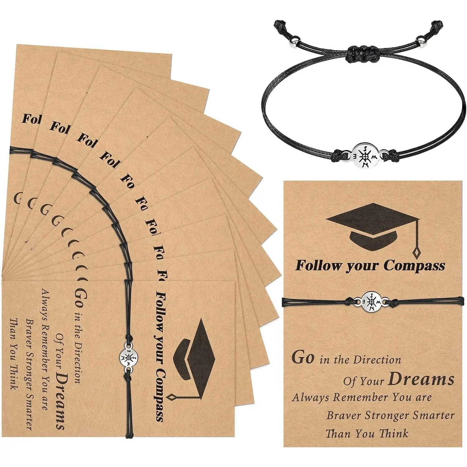 10 count 2026 Graduation Gifts Adjustable Compass Bracelets with Blessing Cards Class of 2026 Senior Night Gifts for College University Middle High School Student Grad Present