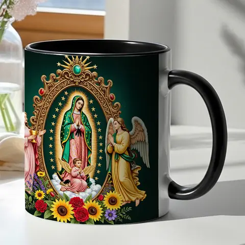 1pc, a Coffee Mug Featuring Our Lady of Guadalupe with Angels, Designed with a Motif. This Drinkware Is Inspired by Catholic Faith, Perfect for Everyday Use