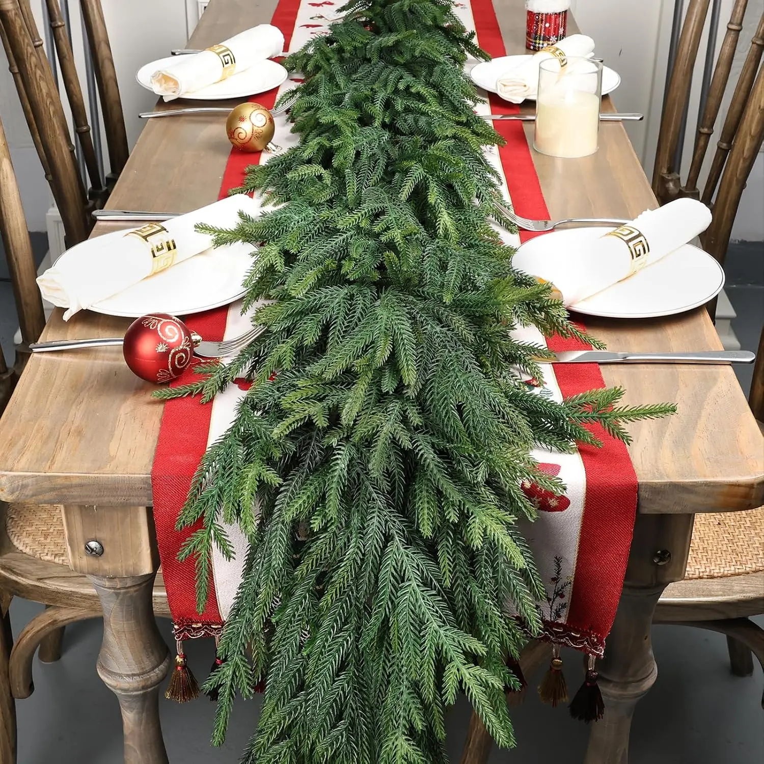 12Ft (2 * 6ft) Christmas Pine Garland, 2 count Real  Pine Garland, Artificial Realistic Greenery Garlands for Mantle Table Stair Window Porch Indoor Outdoor Winter Xmas Holiday Decorations