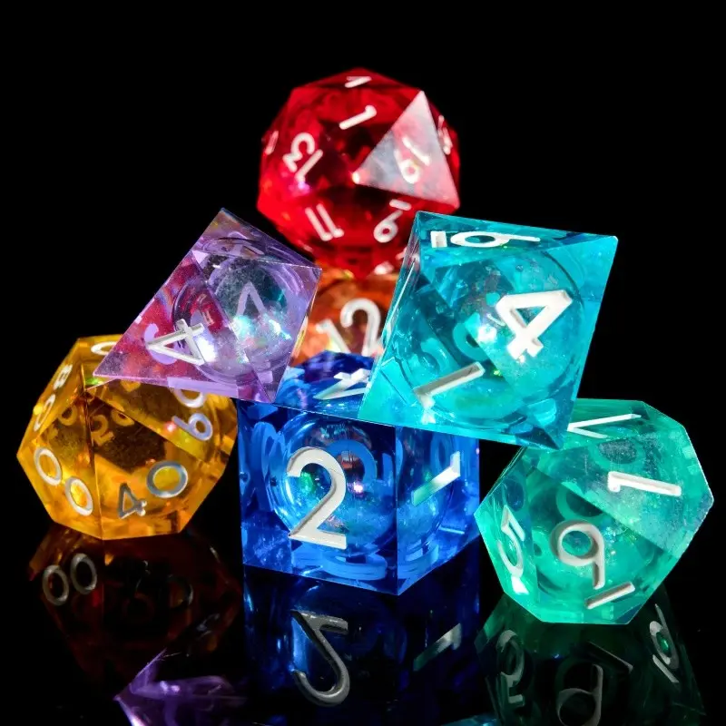 7-Piece Rainbow Liquid Core Dice Set, Transparent Resin Rpg Dice, Multi-Face Board Game Dice, Compatible with D&d/coc/mtg