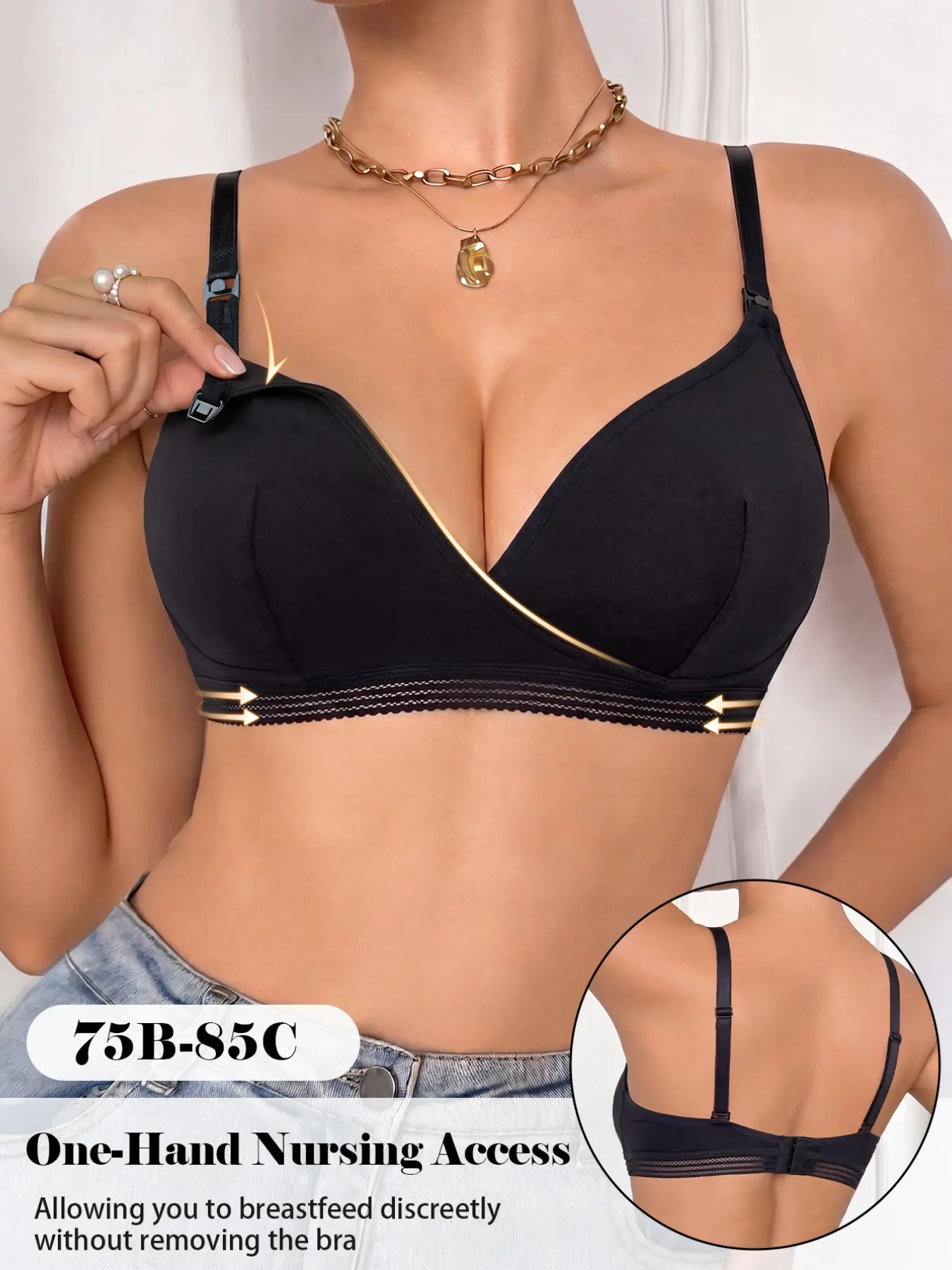 Women Wireless Lift-Up Thin Cup Nursing Bra, Adjustable Thin Straps Seamless Bra With Lace Underband, One-Hand Feeding Push Up Bra Suitable for Pregnancy and Postpartum