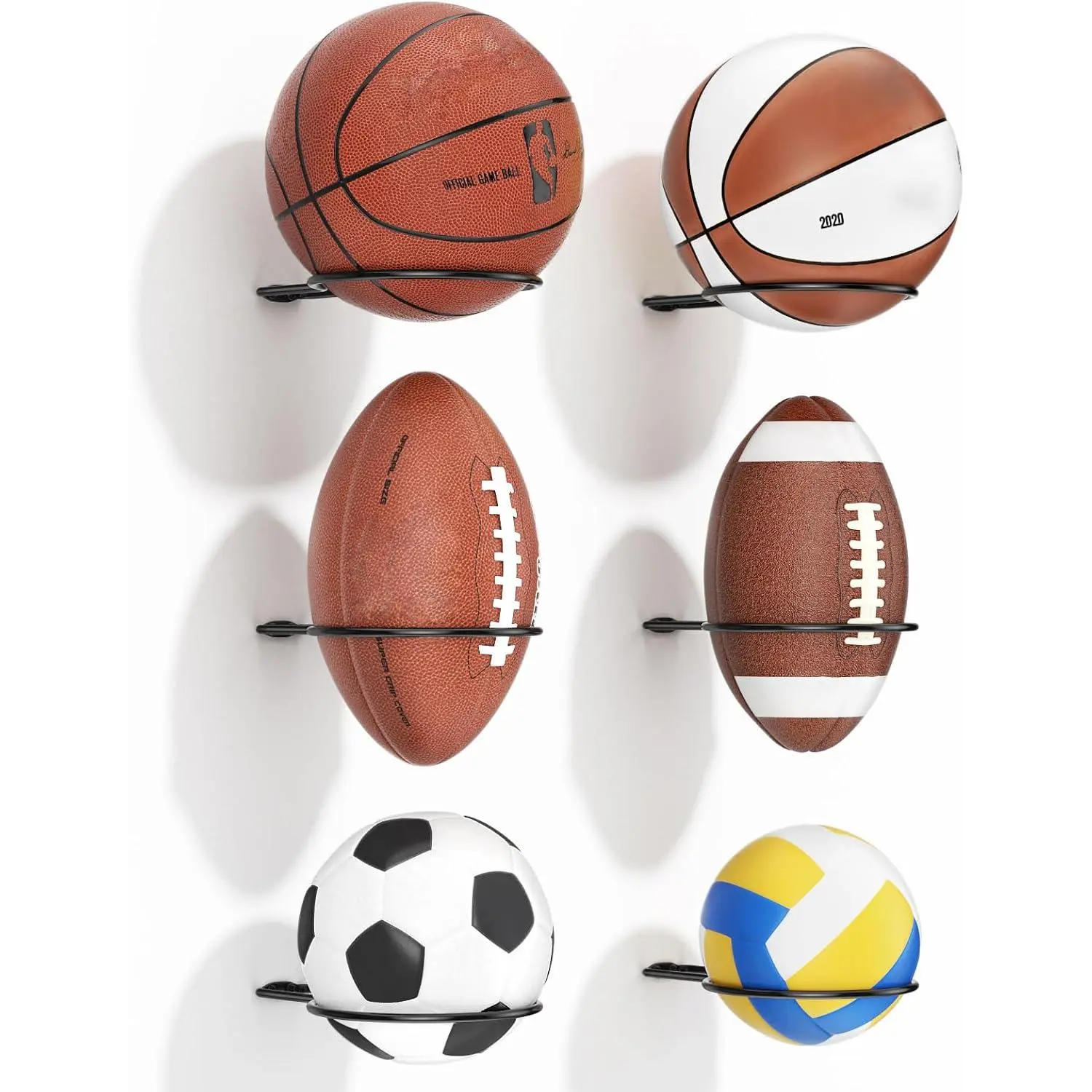 Ball Holder Wall Mount Set –Sports Ball Racks for Basketball, Soccer, Volleyball, Football – Wall Storage & Display for Sports Room