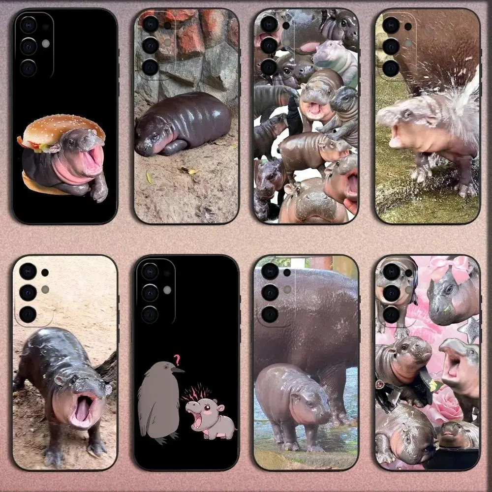 Cute Hippo Concept Art Phone Case, TPU+PC Black Soft Shockproof Protection Cover, Mobile Phone Accessories Compatible with iPhone 11-17 Pro Max/Plus & Samsung Galaxy S23-S25 (Full Access)