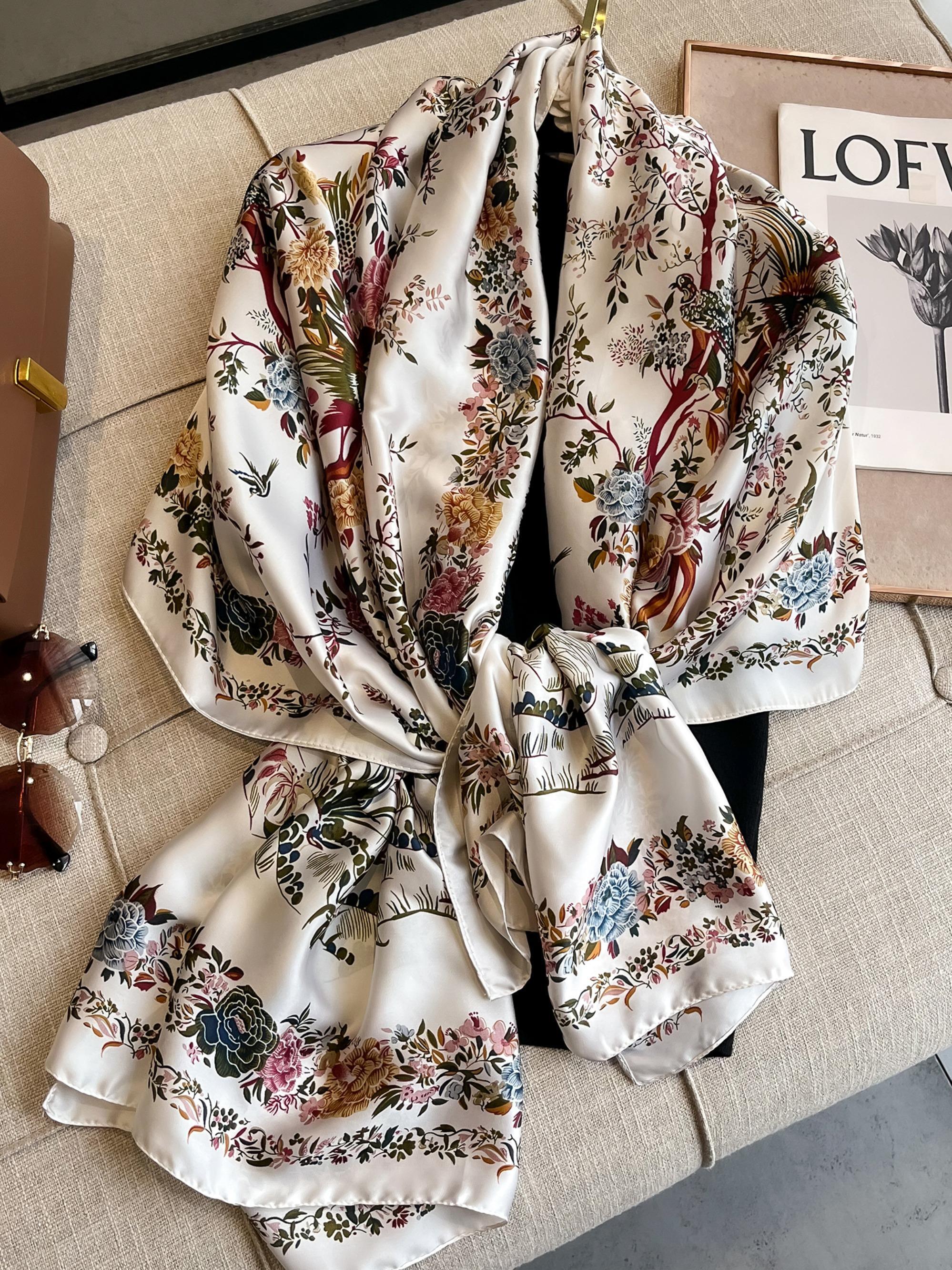 Women's Floral Print Scarf, Fashionable Soft Lightweight Shawl for All Seasons, Casual Versatile Scarf for Women & Girls for Beach & Travel