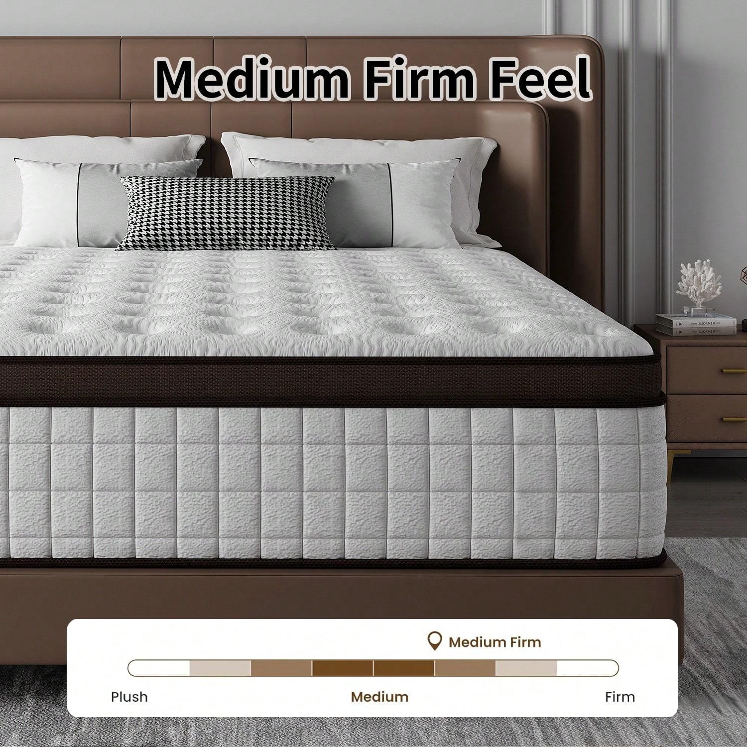 10"12"14" Queen Mattres Twin Full Queen King Size Bed Mattress In A Box, Hybrid Pocket Spring Breathable Cotton Layer Mattress For Motion Isolation & Silent Sleep, Lumbar Support & Pressure Relief, Medium Firm