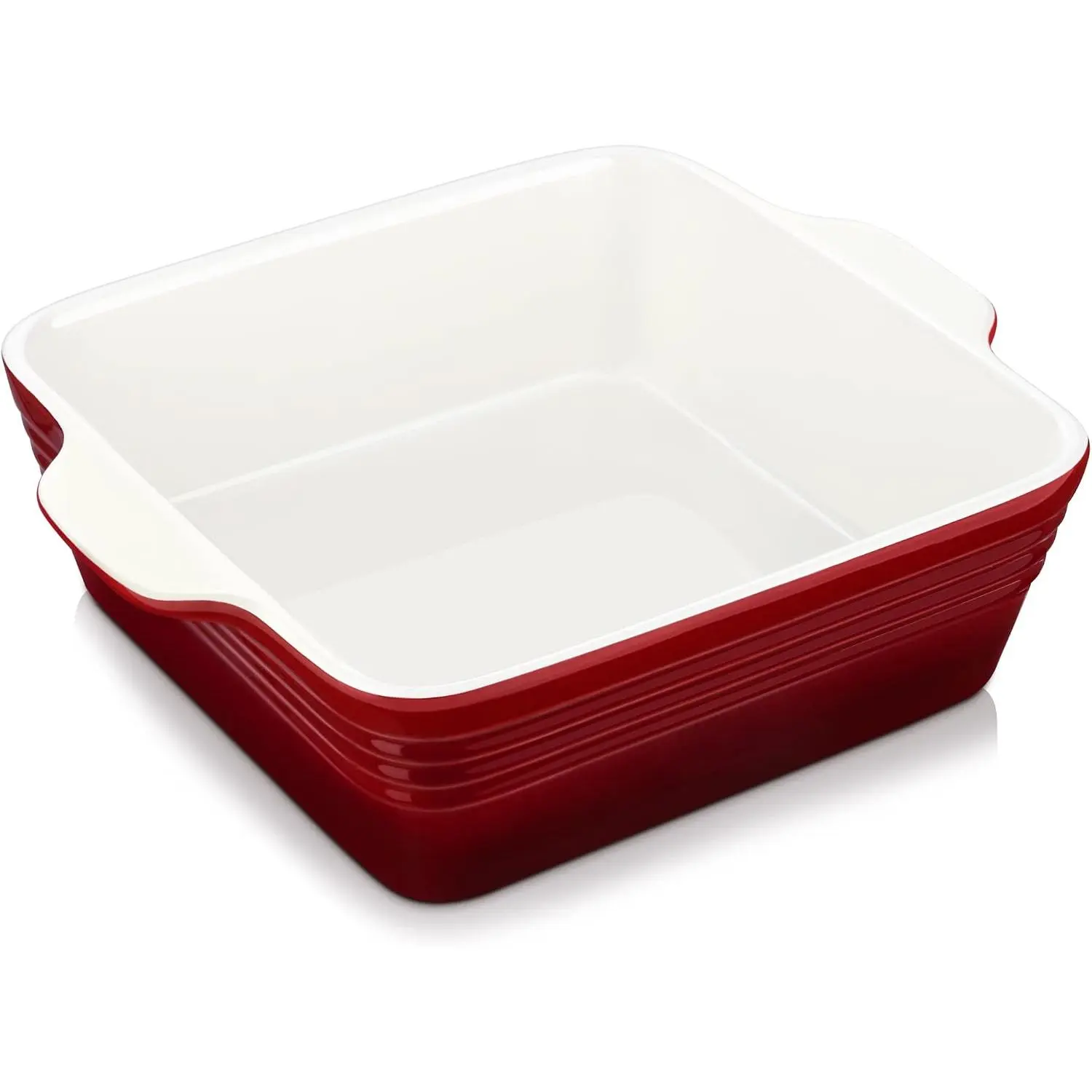 8x8 inch Baking Pan, 2 Quart Square Cake Pan Baking Dish for Oven, Stoneware Brownie Pan Non-Stick, Casserole Baking Pan with Handle,Ceramic Bread Pans for Baking, Red