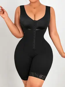 1 Count Women’s Compression Garment With  Large U-Front Shapewear, Colombian Shapewear, Fajas, Full Chest Coverage Reflective Ribbon Under Bust  Bodysuit, Three-Row Hook Closure Body Shaper,  Open Crotch Design Jumpsuit, Ideal For Daily Wear